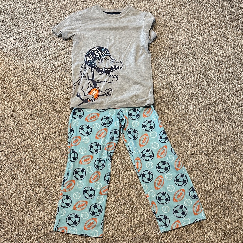Cat & Jack Gray Dino Tee with Light Blue Sports Print Pajama Set